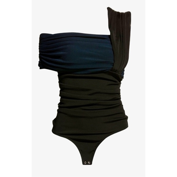 Goldsign Gelsey One-Shoulder Off the Shoulder 2-tone Ribbed Bodysuit Small NEW - Picture 9 of 16